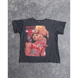 Vintage 1990s 90s Chicago Bulls Rodman Black Rap Tee Shirt